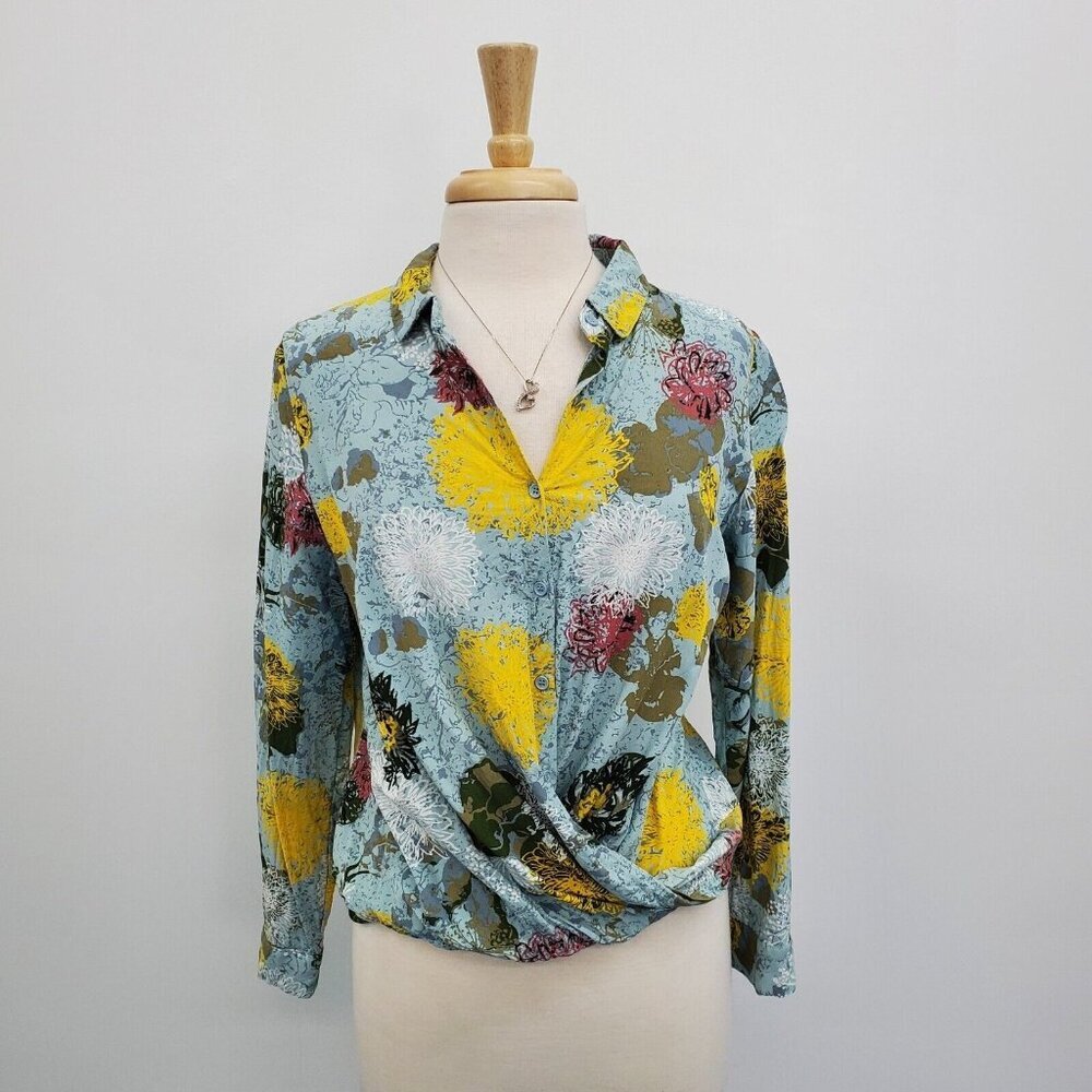 Signature Studio Womens Floral Button Front Blouse Size XL Long Sleeve Career